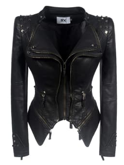Fashion SX Women Smooth Motorcycle faux PU Leather Jacket Lady Long Sleeve slim Biker Streetwear Snake print black Coat