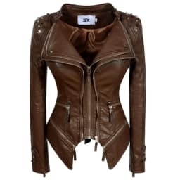 Fashion SX Women Smooth Motorcycle faux PU Leather Jacket Lady Long Sleeve slim Biker Streetwear Snake print black Coat