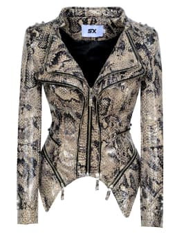 Fashion SX Women Smooth Motorcycle faux PU Leather Jacket Lady Long Sleeve slim Biker Streetwear Snake print black Coat