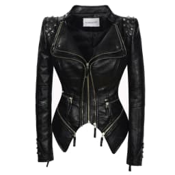 Fashion SX Women Smooth Motorcycle faux PU Leather Jacket Lady Long Sleeve slim Biker Streetwear Snake print black Coat