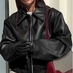 Autumn Women Casual Loose Motorcycle Jacket Turn Down Collar Long Sleeve PU Leather Zip Bomber Coats FYY-500