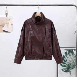 Black Asymmetry Buttons Leather Jackets Women Lapel Long Sleeve Warm Street Jacket 2025 Autumn Winter Lady Thick Outwear New