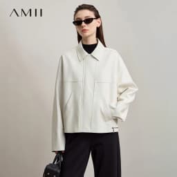 Amii Leather Jacket Women 2026 Autumn New Minimalist Lapel Loose PU Leather Zipper Shoulder Long Sleeve Coat for Woman 12543228