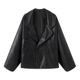 Autumn American Retro Women Washing Black PU Leather Jacket Lapel 3 Buttons Full Sleeve Oversize Coat Loose Short Outerwear
