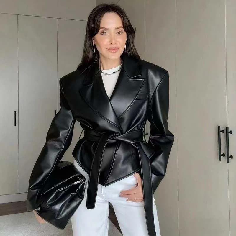 Autumn Winter Women'S Clothing Motorcycle Cool Strap Temperament Leather Jacket 2026 New Women With Belt Biker Jacket Women Coat