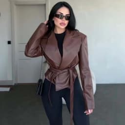 Autumn Winter Women'S Clothing Motorcycle Cool Strap Temperament Leather Jacket 2026 New Women With Belt Biker Jacket Women Coat