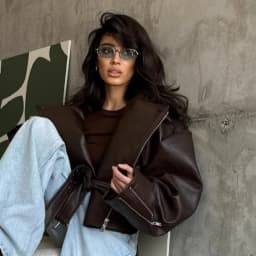 Elegant Vintage Brown Zipper Leather Short Jacket Women Chic Lapels Long Sleeved Belt Loose Coats Autumn Highstreet Women's Coat