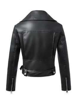 FTLZZ New Women Autumn Winter Black Faux Leather Jackets Zipper Basic Coat Turn-down Collar Motor Biker Jacket With Belt
