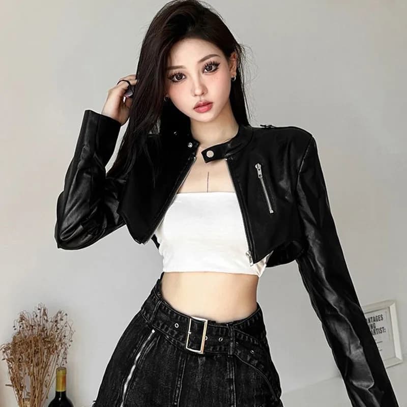 Korean Chic Short Faux Leather Jackets Women 2025 Autumn New Irregular Black Motorcycle Jacket All-Match Vintage Trend PU Coat