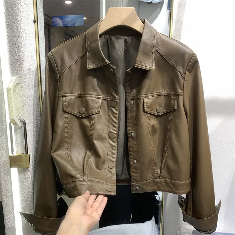Women's Leather Jacket Short Biker Style Spring Autumn New Korean Version Fashionable Top Small Size Female Outerwear