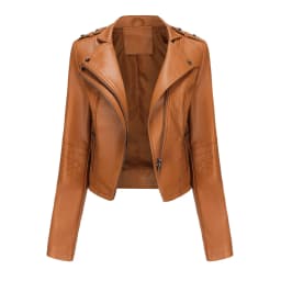 Faux Leather Jacket for Women, Turndown Collar, Punk Coat, Motorcycle, Black, Rivet Zipper, Outerwear, Female, Autumn, 2025
