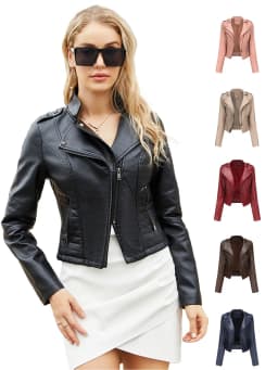 Faux Leather Jacket for Women, Turndown Collar, Punk Coat, Motorcycle, Black, Rivet Zipper, Outerwear, Female, Autumn, 2025