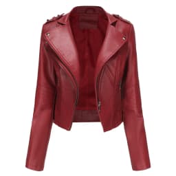 Faux Leather Jacket for Women, Turndown Collar, Punk Coat, Motorcycle, Black, Rivet Zipper, Outerwear, Female, Autumn, 2025