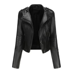 Faux Leather Jacket for Women, Turndown Collar, Punk Coat, Motorcycle, Black, Rivet Zipper, Outerwear, Female, Autumn, 2025