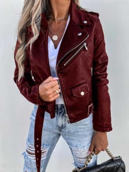 Mandylandy Locomotive PU Jackets Outwear Women Long Sleeve Zipper Fashion Jacket PU Leather Coat Motorcycle Short Coats Outwear