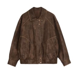Spring and Autumn Retro Distressed Brown Leather Jacket American Sweet Cool Motorcycle Pu Leather Jacket Short Jacket