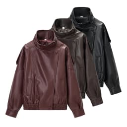 New Autumn Winter Women's Faux Leather Jacket Outerwear ZR Style Short Coat Warm Polyester Fiber Zipper Long Sleeve Coat