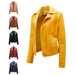 Women's Short Leather Jacket, Slim Fit, Flip Collar, Motorcycle Suit, Oblique Zipper Jackets, Spring and Autumn Clothes, tops