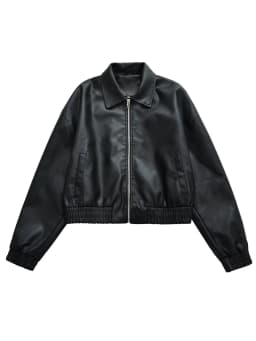 Vintage PU Leather Bomber Jackets 2025 Autumn New Ladies Zipper Lapel Long Sleeve Pocket Coat Brand Women's Loose Streetwear Hot