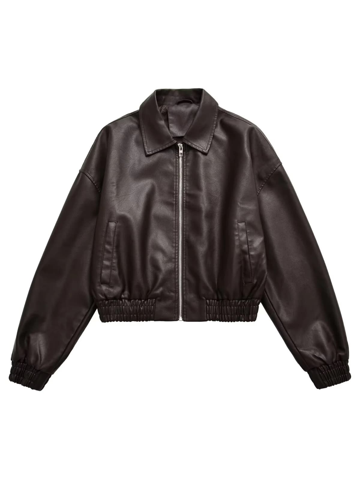 Vintage PU Leather Bomber Jackets 2025 Autumn New Ladies Zipper Lapel Long Sleeve Pocket Coat Brand Women's Loose Streetwear Hot