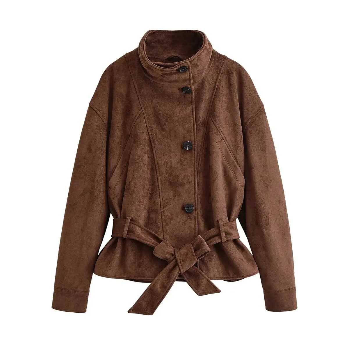 Autumn Casual Fashion Lady Streetwears Vintage Brown Suede Leather Women's Jacket Solid Loose Long Sleeved Pocket Brand Coat