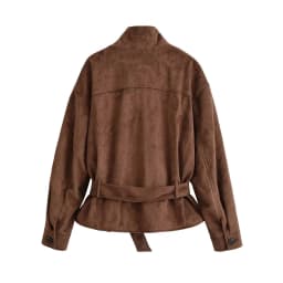 Autumn Casual Fashion Lady Streetwears Vintage Brown Suede Leather Women's Jacket Solid Loose Long Sleeved Pocket Brand Coat