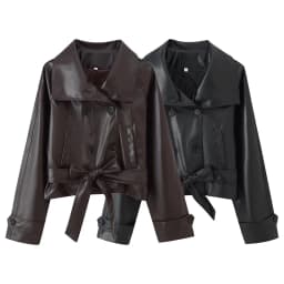 Willshela Women Fashion With Belt PU Solid Double Breasted Jackets Vintage Lapel Neck Long Sleeves Female Chic Lady Outfits