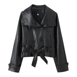 Willshela Women Fashion With Belt PU Solid Double Breasted Jackets Vintage Lapel Neck Long Sleeves Female Chic Lady Outfits