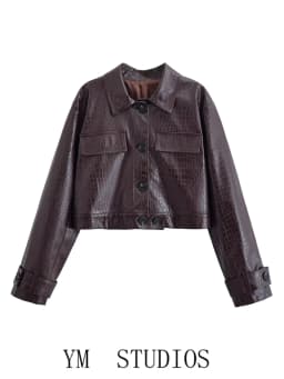 Cool Street Style Short Leather Jacket Women's Crocodile Pattern Shiny Button Coat Spring Fashion Ladies' PU Leather Coat
