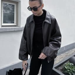 Fall New Arrival Women's Casual Fashion Leather Pilot Collar Jacket Coat High-End Feel Zipper Loose Fit Long Sleeve Zipper