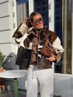Printed Zipper Short Jacket Women Fashion Loose Pattern Full Sleeve Lapel Pockets Female Coats 2025 Autumn Street Lady Outerwear