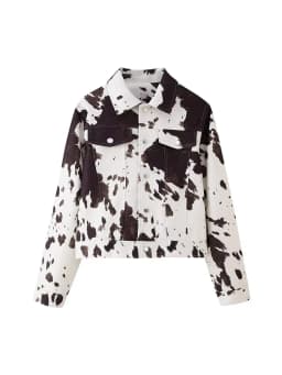 Printed Zipper Short Jacket Women Fashion Loose Pattern Full Sleeve Lapel Pockets Female Coats 2025 Autumn Street Lady Outerwear