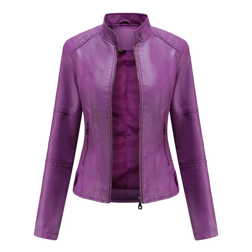 Women Leather Jacket 2025 Spring Autumn Black PU Leather Coat Stand-up Collar Motor Biker Jacket