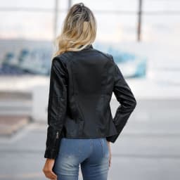 Women Leather Jacket 2025 Spring Autumn Black PU Leather Coat Stand-up Collar Motor Biker Jacket
