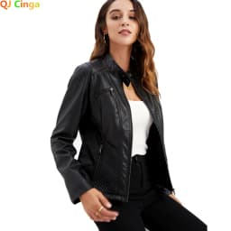 Women Leather Jacket, 2026 Autumn Spring Women's Moto Biker Zipper Jackets Red Black Apricot Coffee Coat Ladies Outerwear S-3XL