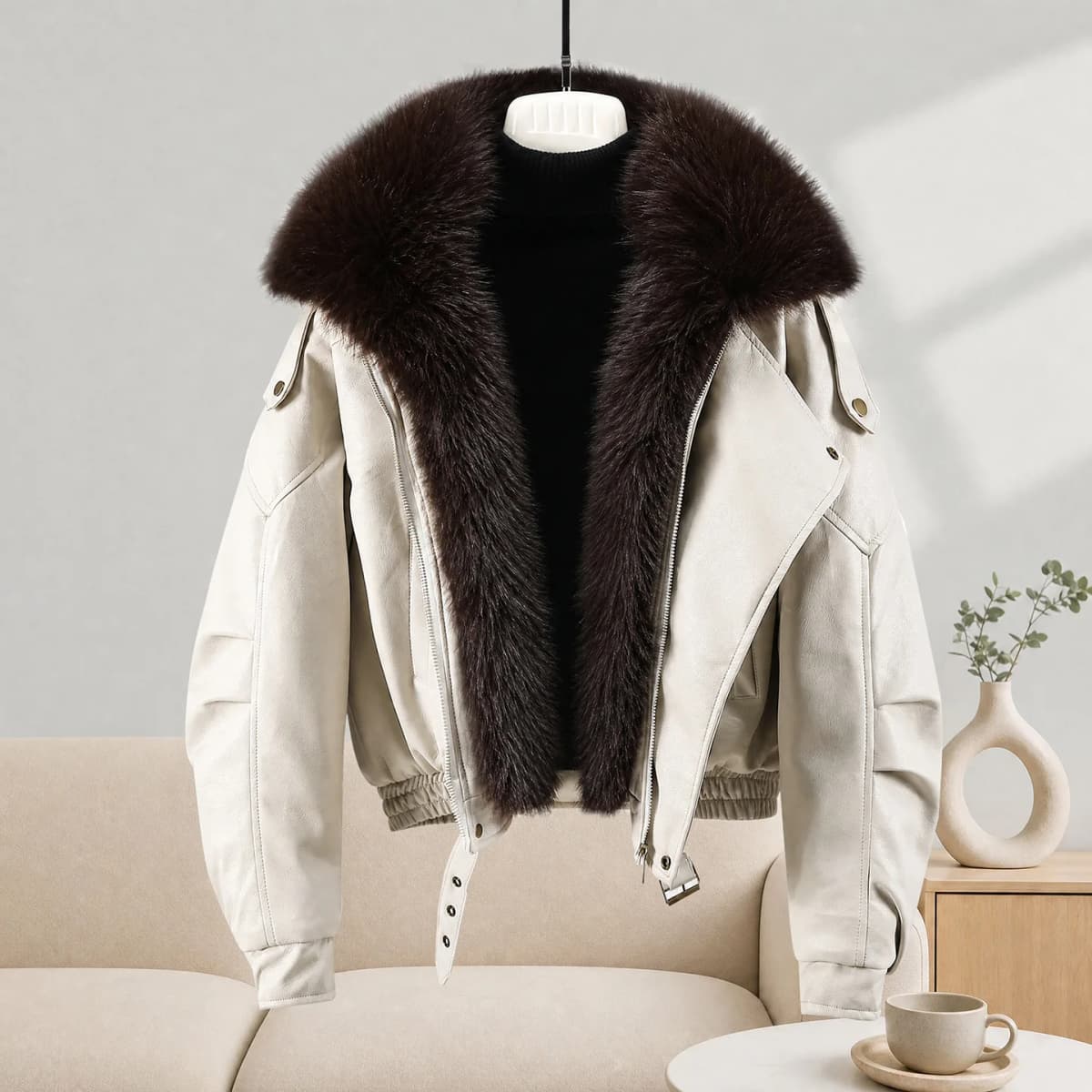 New Winter Parkas Women Leather Jacket Big Fur Collar Tooling Cotton Clothes Thicke Warm Cotton Padded Coat Female Outerwear Top