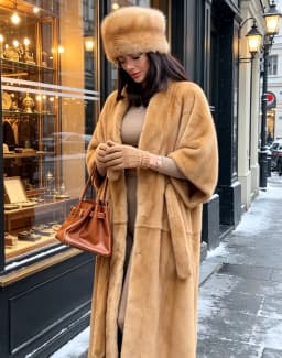 Women Faux Fur Maxi Coat Batwing 3/4 Sleeves Open Front Self‑Tie Belt Loose Fit Winter Warm Cape Jacket 2026 Ladies Outerwear