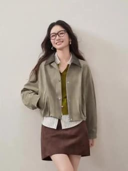 SENTUBILA Women Faux Suede Cropped Jacket Autumn 2026 Vintage Retro Vibe Drop Shoulder Loose Casual Daily Outer Coat W63WB8301