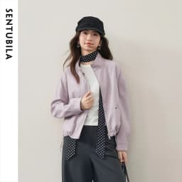 SENTUBILA Women's Retro PU Jacket Motorbike Style Loose Drop Shoulder Cropped Coat 2026 Autumn Trendy Outerwear Ladies W63GA7905