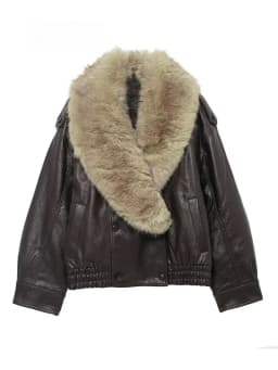 2026 Winter Women Loose Faux Leather Jacket Fashion Removed Big Fur Collar Causal Coat High Street Double Breasted Outwear