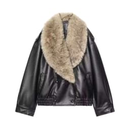 2026 Winter Women Loose Faux Leather Jacket Fashion Removed Big Fur Collar Causal Coat High Street Double Breasted Outwear