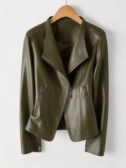 2026 Fashion Spring Autumn Women's PU Leather Jacket Short Coat Zip-up Quilted-lapel Top Belt Slim Jackets Streetwear Outerwear