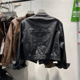 American Femme Large Size 4XL PU Leather Top Jacket Autumn Women Round Neck Loose Coat Winter Lady High End Faux Leather Outwear
