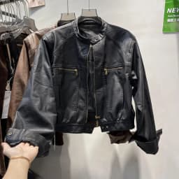American Femme Large Size 4XL PU Leather Top Jacket Autumn Women Round Neck Loose Coat Winter Lady High End Faux Leather Outwear