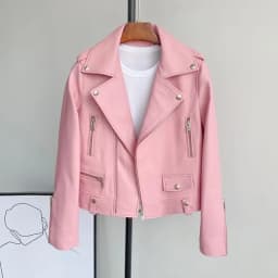 2025 New Womens Faux PU Leather Jacket Casual Lady Lapel Zipper Jacket Female Motorcycle Leather Coats