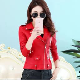 2025 New Womens Faux PU Leather Jacket Casual Lady Lapel Zipper Jacket Female Motorcycle Leather Coats