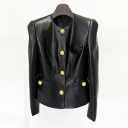 Fashion designer's new socialite women's snail button slim fit leather jacket windproof jacket motorcycle waterproof jacket