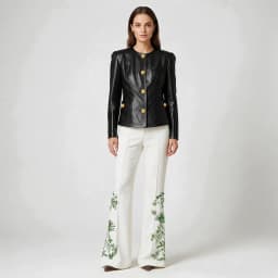 Fashion designer's new socialite women's snail button slim fit leather jacket windproof jacket motorcycle waterproof jacket
