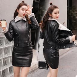 Short Women's Leather Jacket New Autumn/Winter Plus Velvet Thickened Western Style PU 2025 Suit Collar Coat