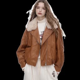 ELFSACK 2025 Winter New Arrivals Y2K Vintage Chic Layered Lapel Faux Leather Short Jacket For Women